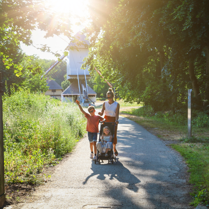 Mama met kinderen voor Molen Mol Millegem