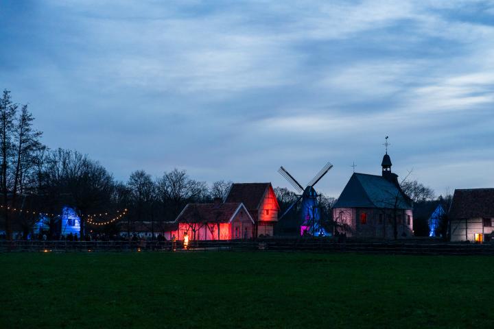 Verlichte historische gebouwen