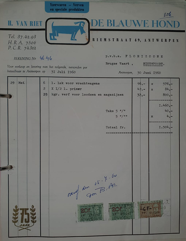 Factuur anno 1960 aan klant in west-vlaanderen