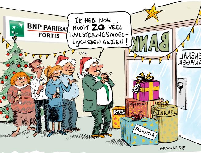 Cartoon bankbabbel eindejaar 2025