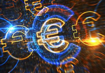 Digitale euro tekens tegen donkeren achtergrond