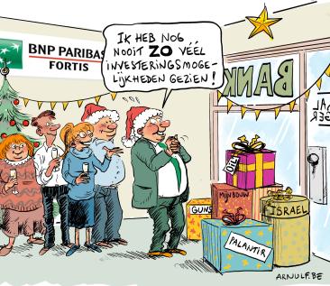 Cartoon bankbabbel eindejaar 2025