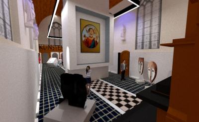 Kijkend van de achterkant van de zaal richting inkom