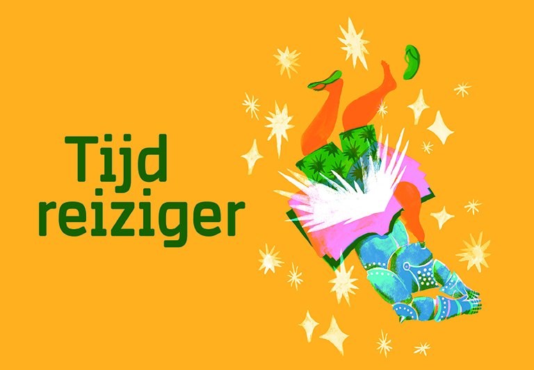 Tijdreiziger Personage tijdtemmer: een man springt in een boek en komt er langs de andere kant uit als een ridder met harnas