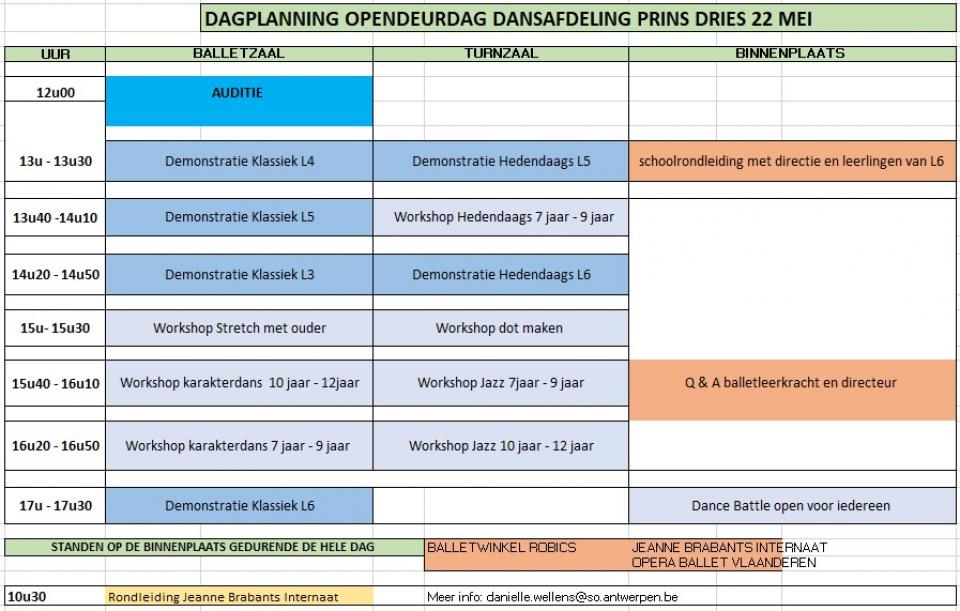Planning auditie 22 mei