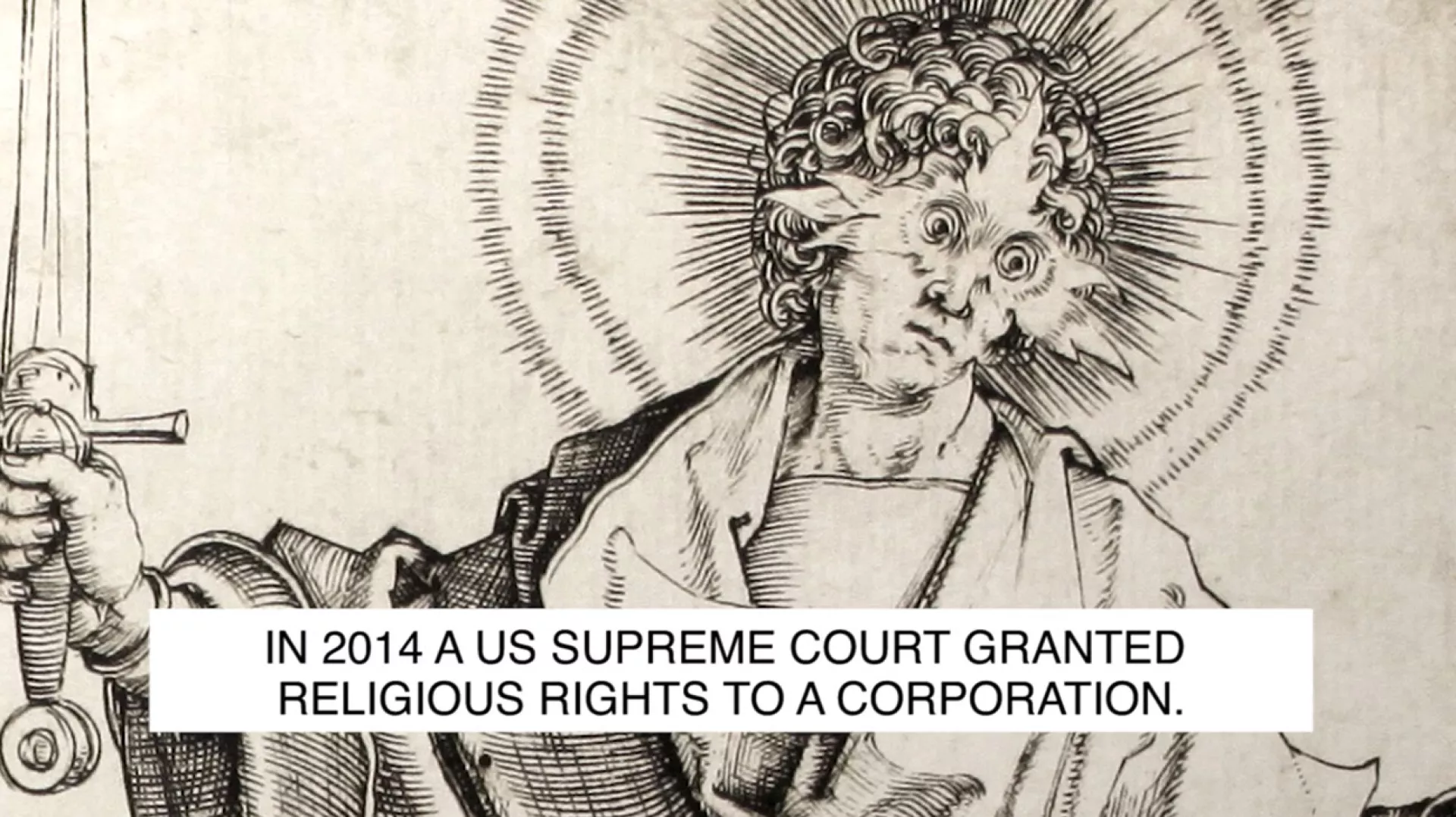 inhabitants, Hobby Lobby vs. The Allegory of Justice, 2016, video still, courtesy of the artists inhabitants, Hobby Lobby vs. The Allegory of Justice, 2016, video still, courtesy of the artists