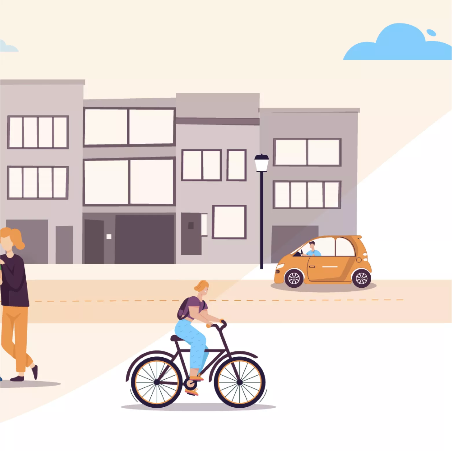 illustratie Straatvinken met wandelaar, fietser en auto