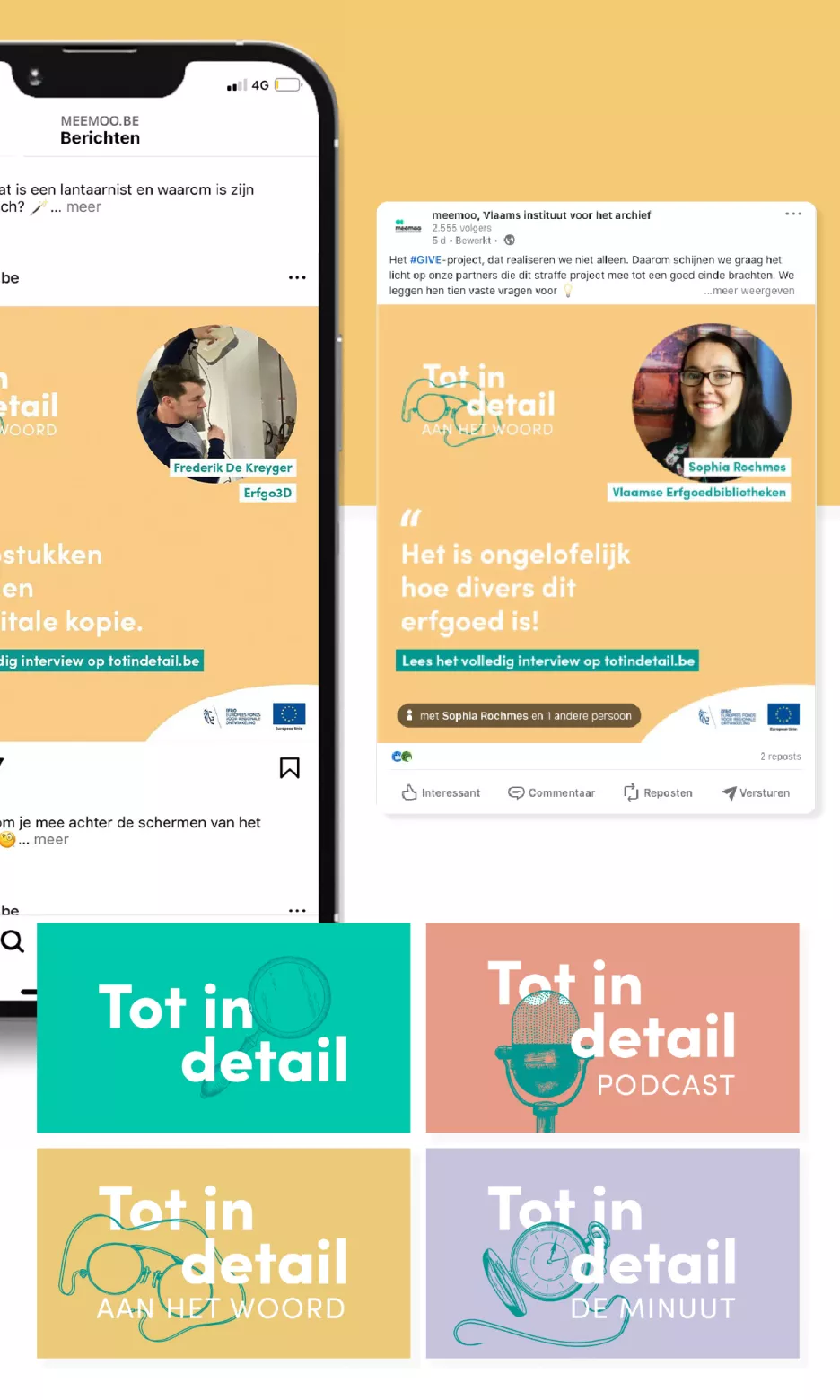 afbeelding met voorbeelden voor social media in de campagne Tot in detail