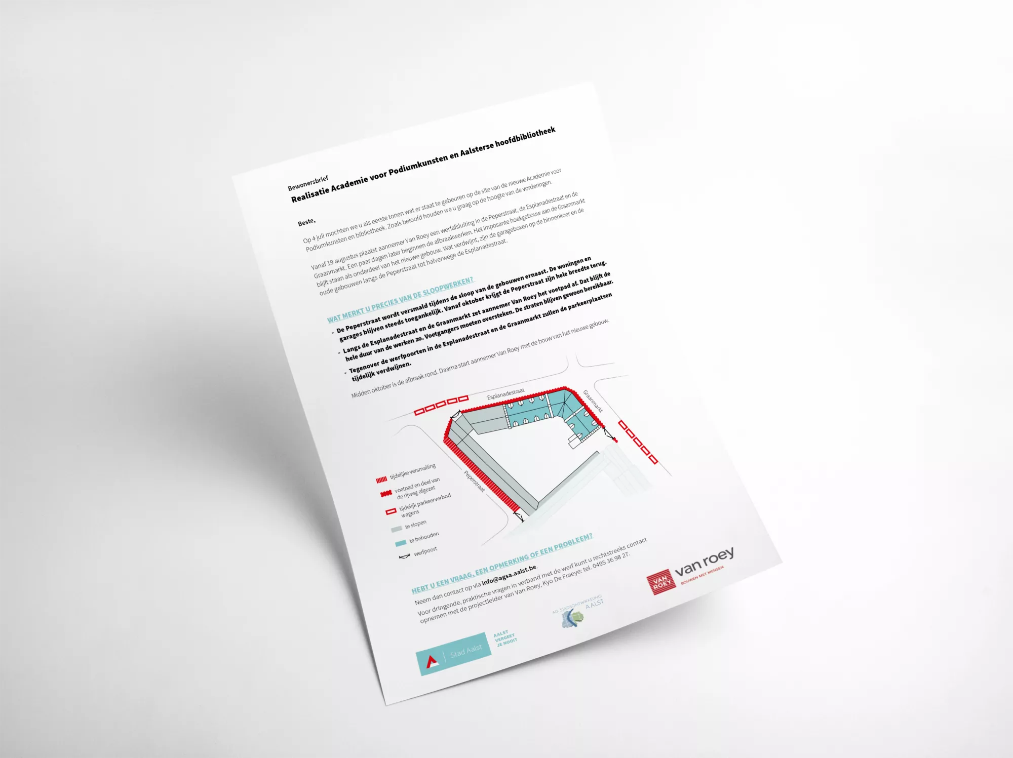 mock-up van melding over sloopwerken met plattegrond