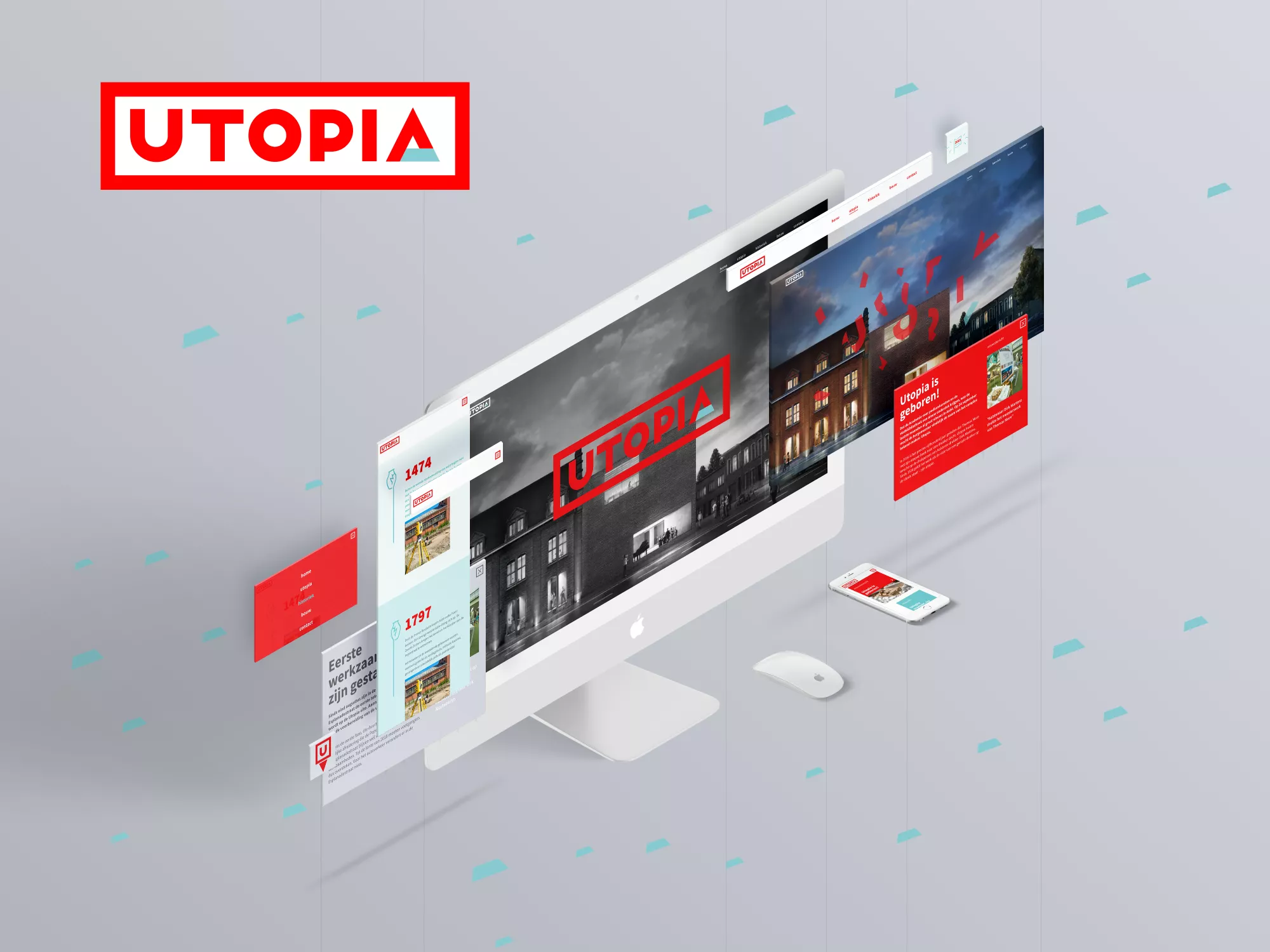 mock-up met 3D render van een iMac die de website van UTOPIA toont