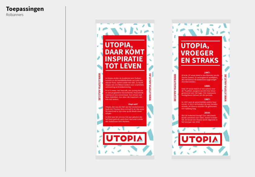 voorbeeld van rechtstaande infobanners met blauwe spikkel en rode achtergrond