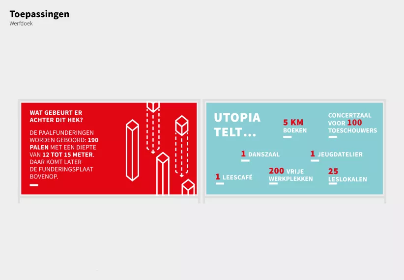 werfdoeken met rode en lichtblauwe achtergrond, illustraties en cijfergegevens