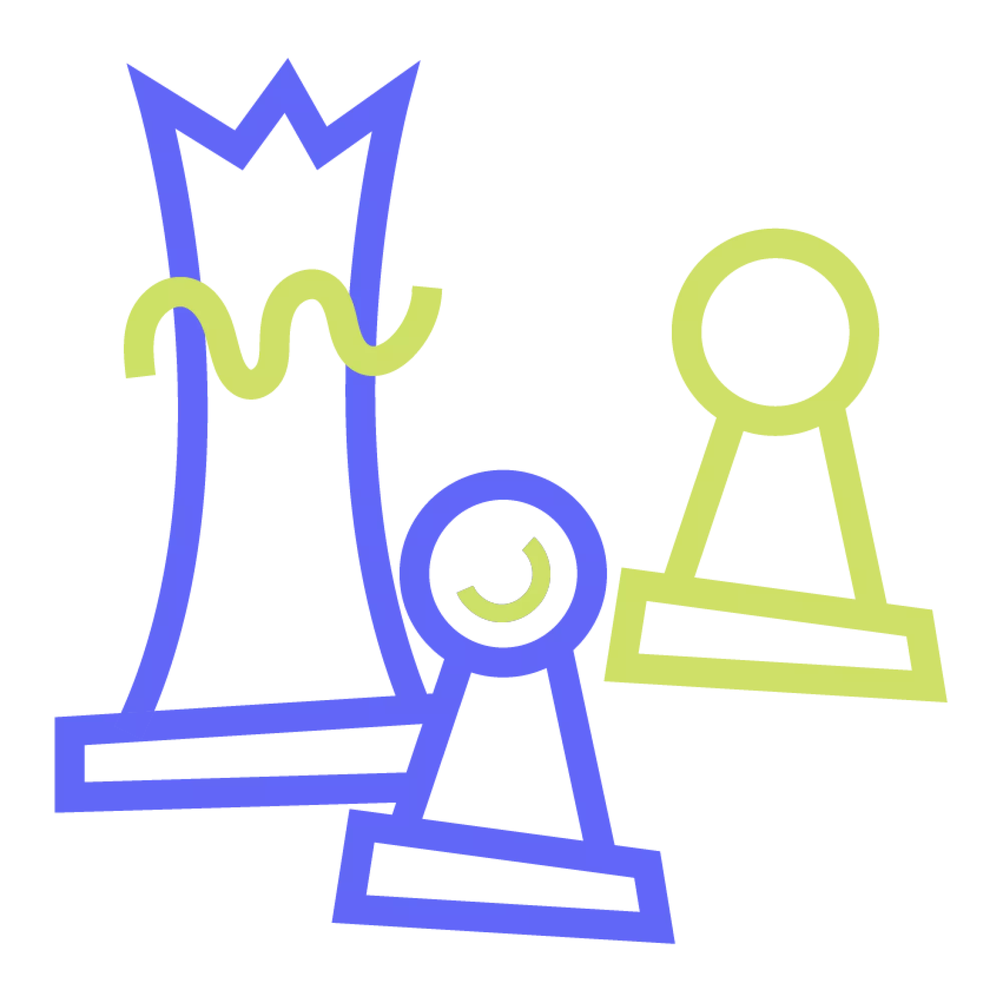 Abstracte iconen van schaakstukken, die strategie en merkidentiteit symboliseren