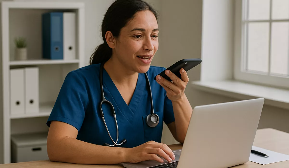 AI generated nurse speaking into phone admin