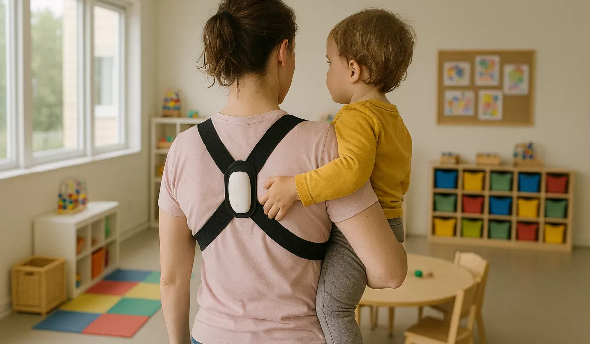 AI gegenereerd verzorger in kinderopvang met ergonomische sensor